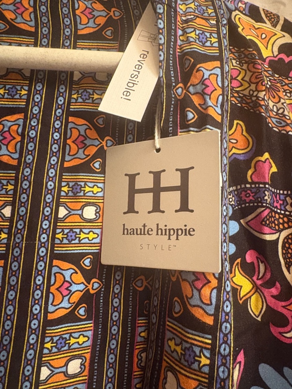 Haute Hippie Black Floral Paisley Kimono Reversible size Large NWTS - Picture 9 of 11
